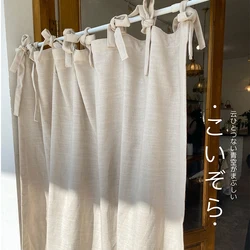 Natural Rich Linen Curtains Semi Sheer for Bedroom/Living Room/Dining/Cafe Ties Top Textured Flax Kitchen Short Window Curtains