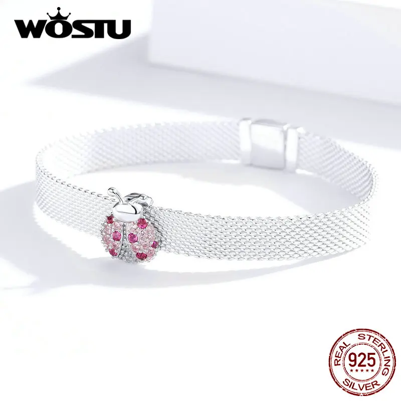 WOSTU 925 Sterling Silver Circle Charm Round CZ Bead Bead Clip Fit Original reflection Charm Bracelet Jewelry Accessories CQX101