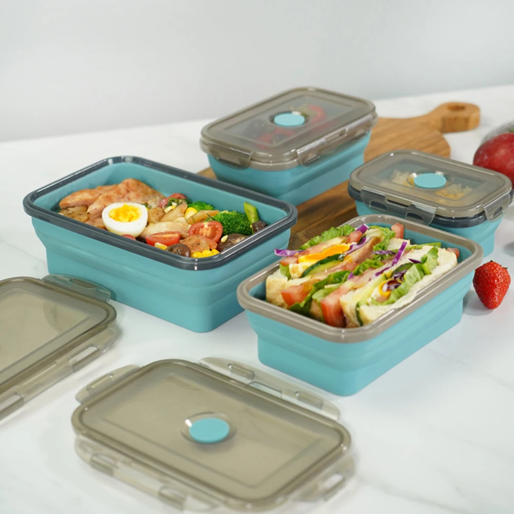 سيليكون علب غداء قابلة للتقسيم الغذاء تخزين الحاويات للطي Microwavable فرن بينتو المحمولة في الهواء الطلق نزهة التخييم عبوة طعام