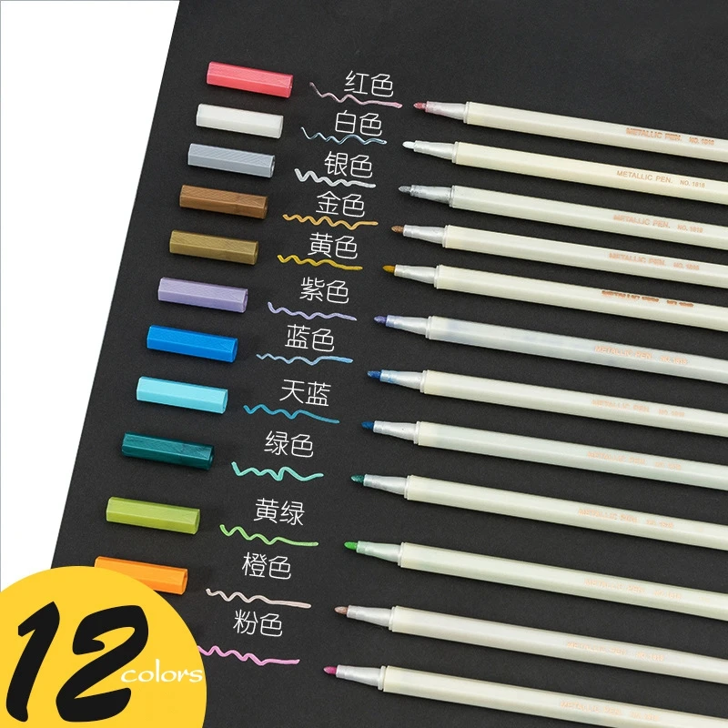 6/10/12 Colors Metallic Marker Pen Making Round Head/Soft Art Pen Art Markers Drawing DIY Scrapbooking Crafts Card Stationery