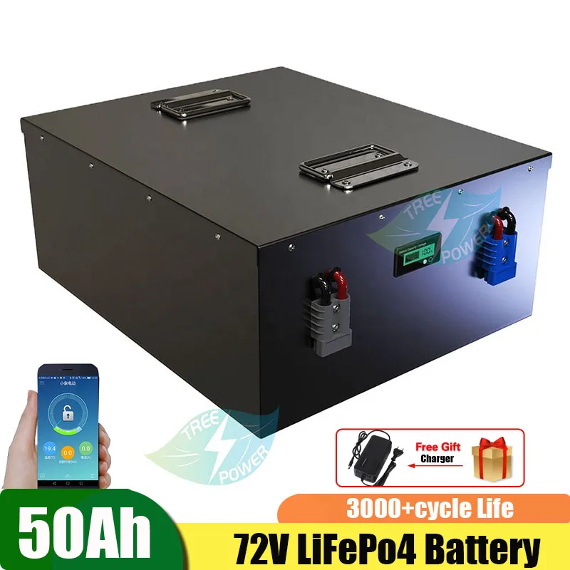 

LiFepo4 72V 50Ah not 60Ah 80Ah Lithium Battery with BMS 24S for Ebike Motorcycle Boat Golf Cart Solar+ Charger