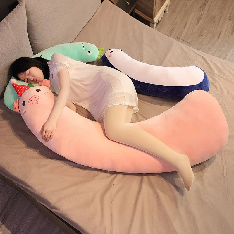 

100cm Soft Long Pillow Penguin Dinosaur Plush Toy Cartoon Animal Piggy Stuffed Doll Sleeping Pillow Nap Cushion Presents