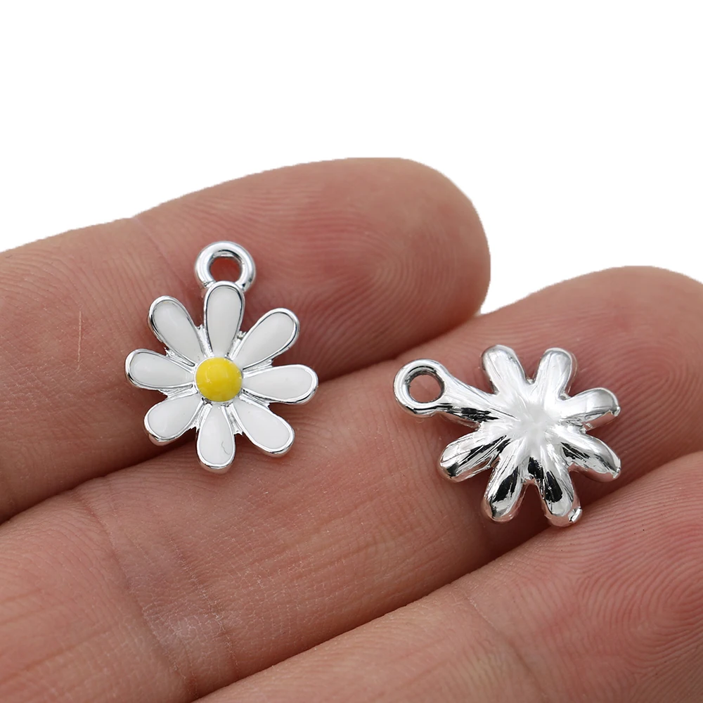 10Pcs Enamel Silver Plated Blue Flower Charm Pendant Jewelry Making Bracelet Necklace DIY Earrings Accessories - Image 4