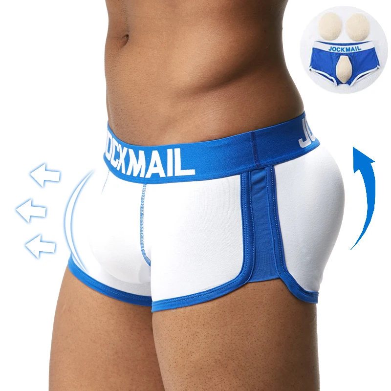 JOCKMAIL Sexy Men\'s Padded Boxer Shorts  Cotton Push UP Gay Underwear Butt Enhancer Soft Trunk include pads Front & Back