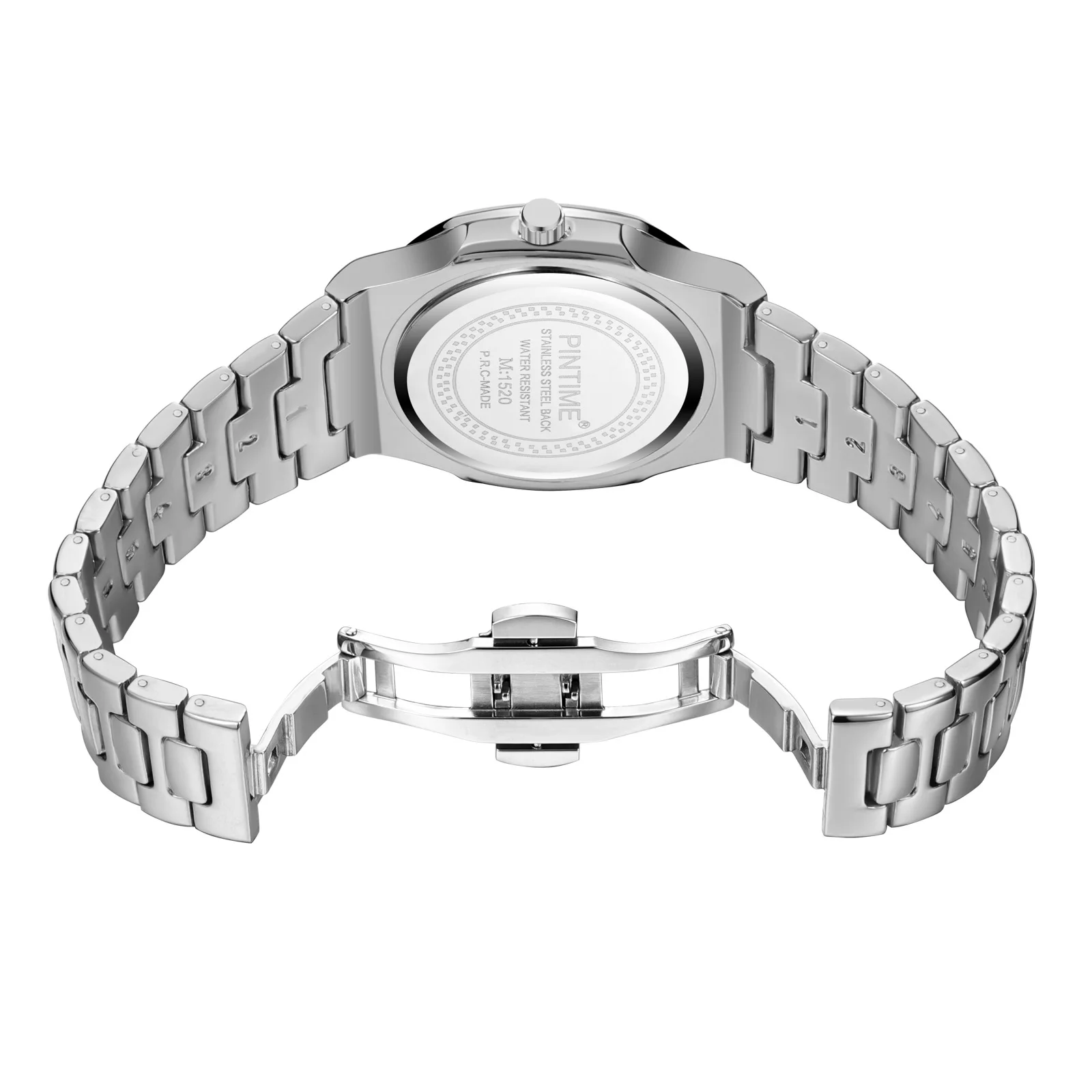 PINTIME-Relógio de pulso quadrado de prata masculino com calendário, pulseira de aço inoxidável, moda casual relógios, marca top