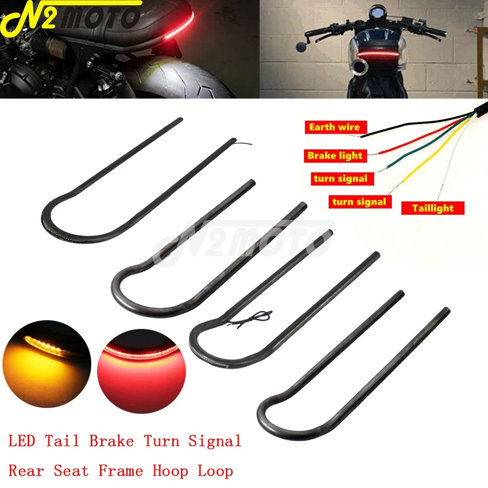 

23 Size Rear Seat Frame Hoop Upswept Flat Brat Loop LED Tail Turn Signal Light For Honda CB Yamaha SR Suzuki GS BMW Cafe Racer