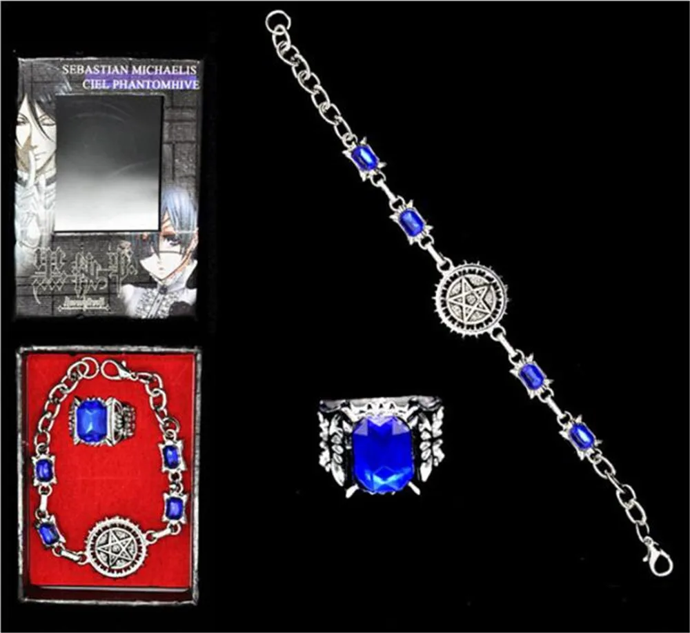 Black Butler metal Ring Bracelet Kuroshitsuji Ciel Phantomhive Sebastian Michaelis Cosplay Accessories   A1036