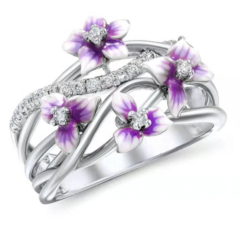 Fashion Temperament Violet Flower Tree Branch Ladies Ring Whole Sale Jewelry  Wedding