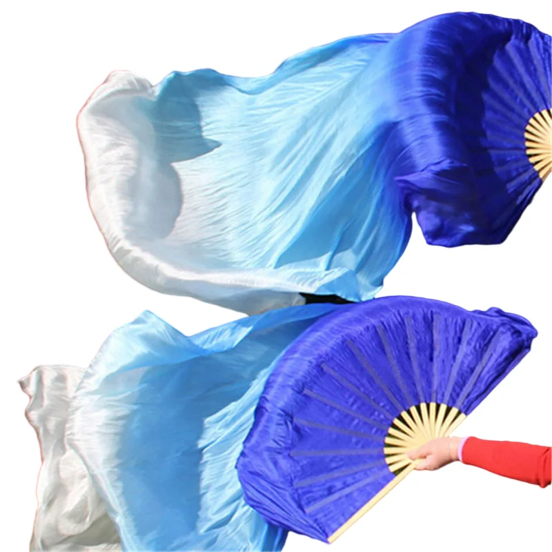 1.5mx0.9m Light Belly Dance Silk Fan Veil Pastel Color Bamboo Long Fans Chinese Yangko Party Stage Performce Show Props Adults