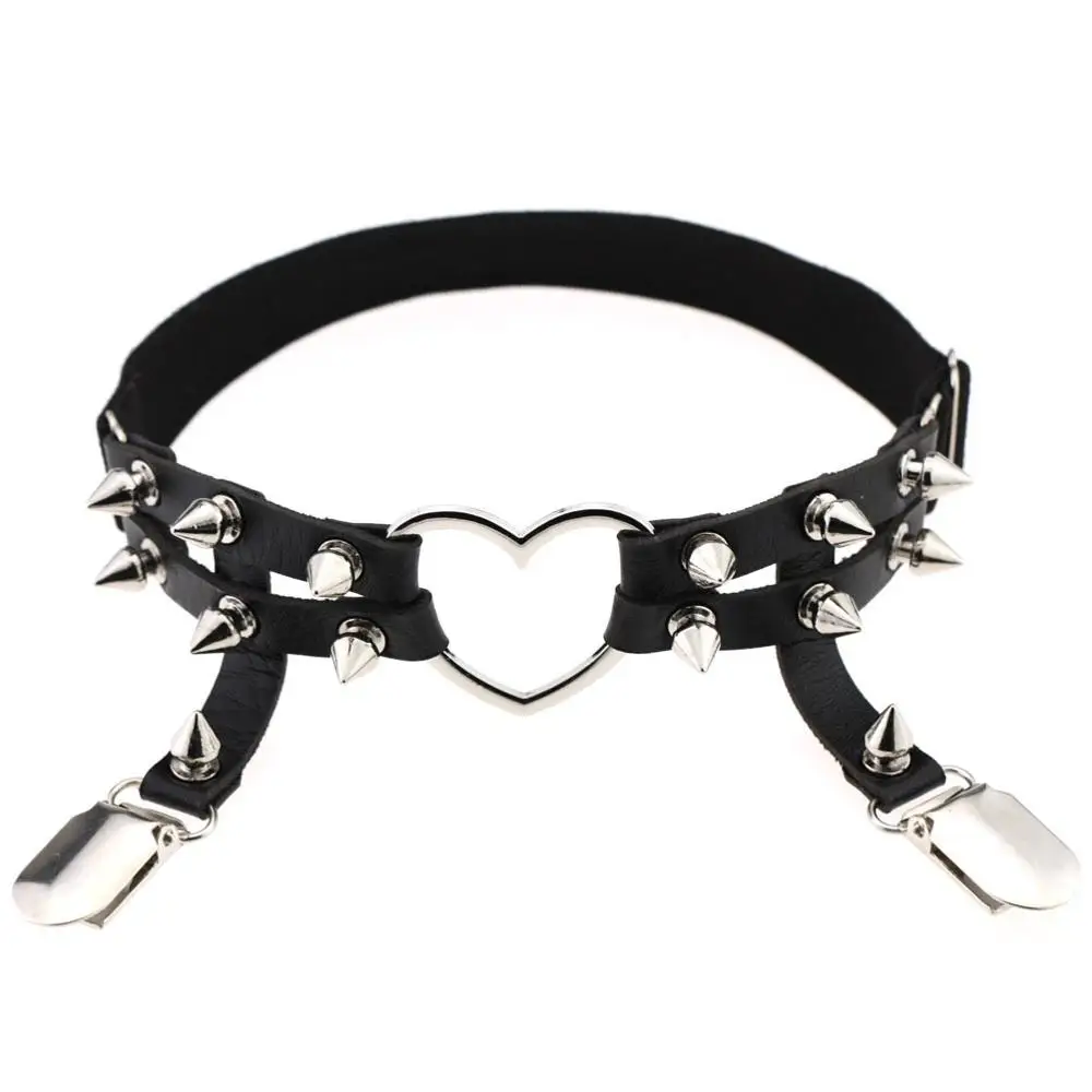 Women studded heart Garters thigh high harness girls elastic leg chain girl spike rivet metal punk goth gothic Jewelry