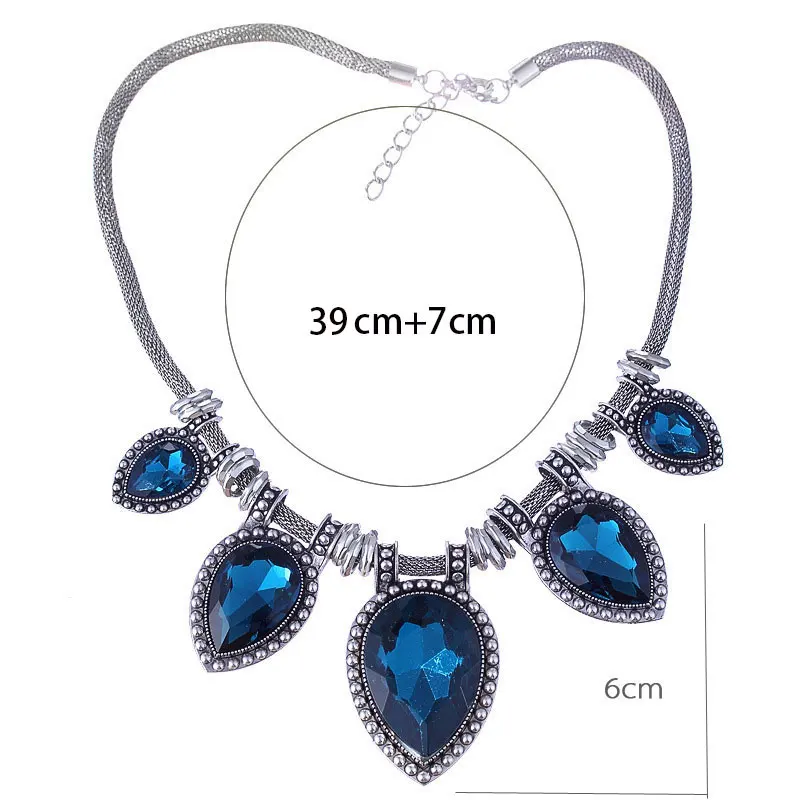 Luxury Vintage Women Choker Necklace Big Crystal Jewelry Silver Color Chain Boho Chunky Statement Maxi Necklaces Collier Femme