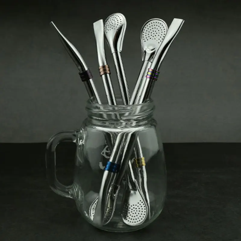 Stainless Steel Drinking Straw Spoon Tea Filter Yerba Mate Tea Straws Bombilla Gourd washable Tea Tools Kitchen Bar Accessories