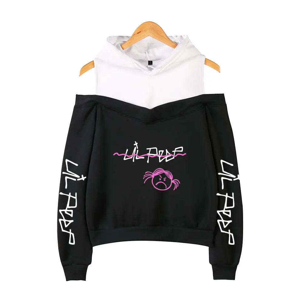 

New Lil Peep Off-shoulder Sweatshirt Vrouwen Emo Rapper Cry Baby Gedrukt Hoodies Plus Maten Voor Casual Fleece Pullovers Hooded