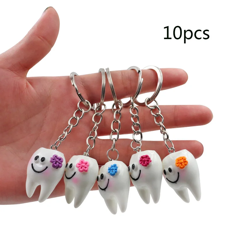 Llavero con forma de dientes de 10 piezas, modelo de simulación de dientes, a la moda, de dibujos animados, regalo para niñas encantadoras