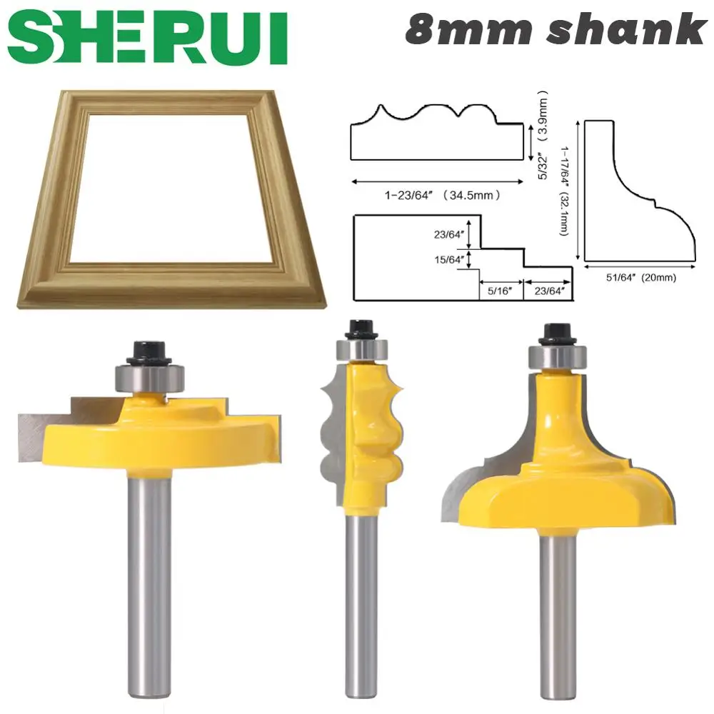 1PC 8mm Shank Picture Frame / Molding Router Bit - Large Trimming Wood Milling Cutter for Woodwork Cutter Power Tools