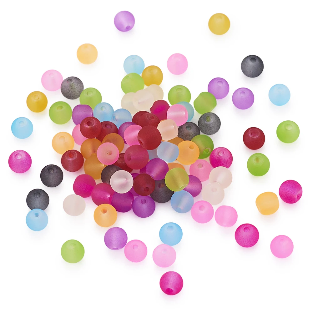 100Pcs 4mm 6mm 8mm Transparent Frosted Glass Beads Round Loose Spacer Beads Random Mixed Colors for Jewelry Making Hole: 1mm
