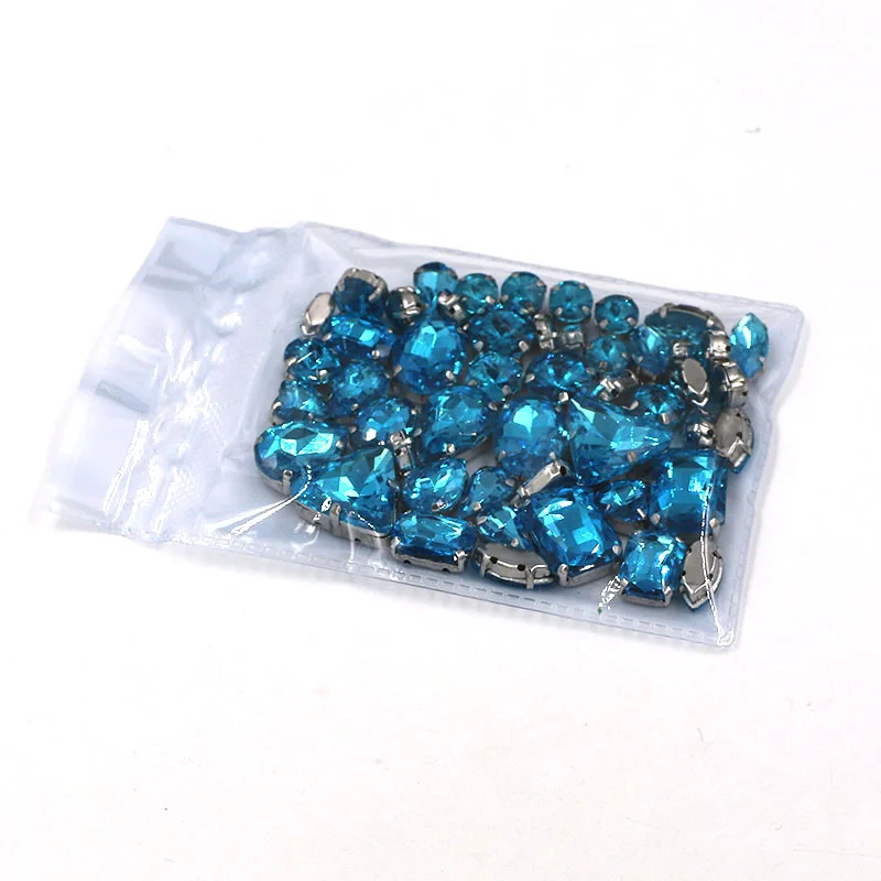 Sell at a loss! 50pcs/bag high quality mixed shape lake blue glass sew on claw rhinestones,diy clothing accessories SWM07