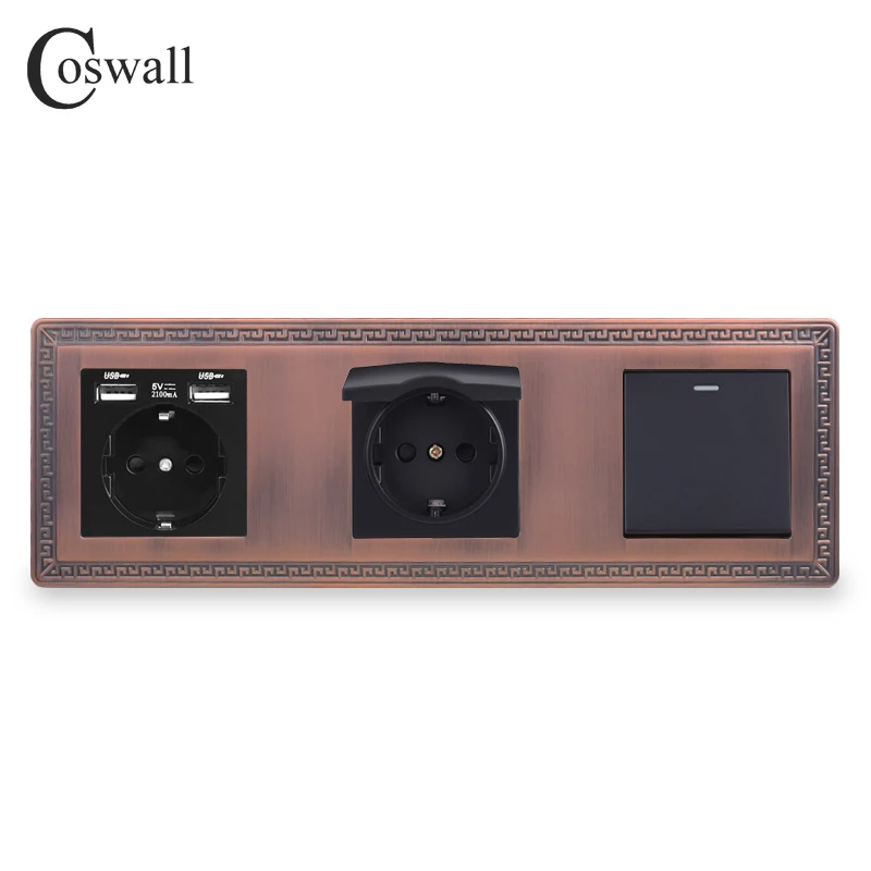 COSWALL Zinc Alloy Panel Retro Luxurious Rocker Switch EU Socket HDMI-compatible USB Type-C 18W Fast Charger TV RJ45 Module DIY