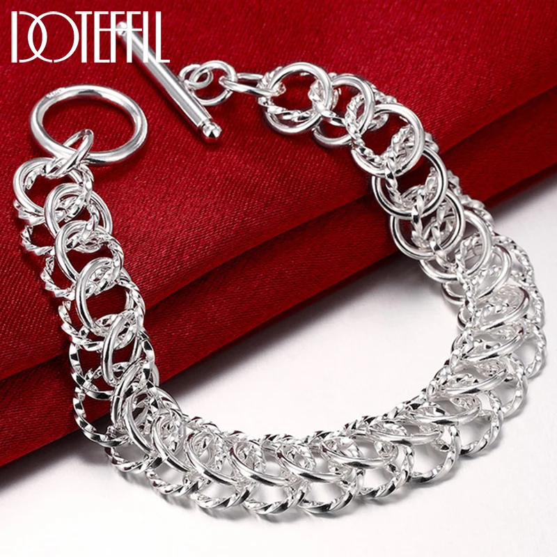 

DOTEFFIL 925 Sterling Silver Round Circle Chain OT Buckle Bracelet For Women Wedding Engagement Party Jewelry
