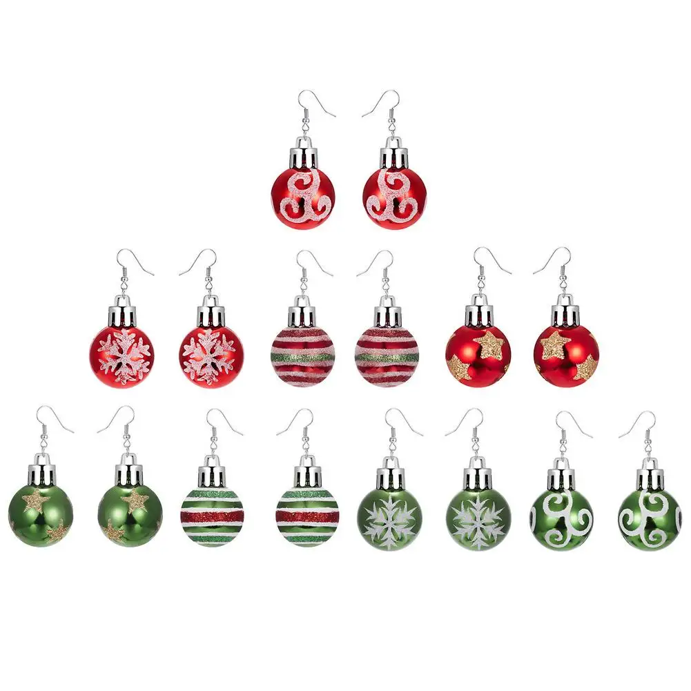 1Pair Christmas Earrings Multi-Colored Snowflakes Stars Stripe Round Ball Light Bulb Earrings Baubles Fashionable Drop Earri