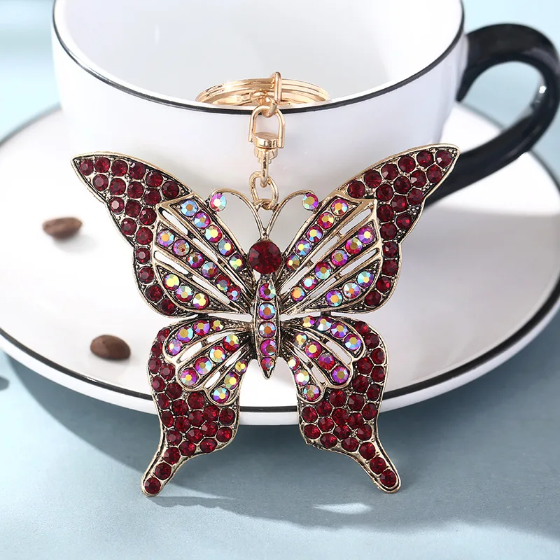 New Color Crystal Hollow Butterfly Metal European And American Keychain Pendant Creative Small Gift Bag Pendant