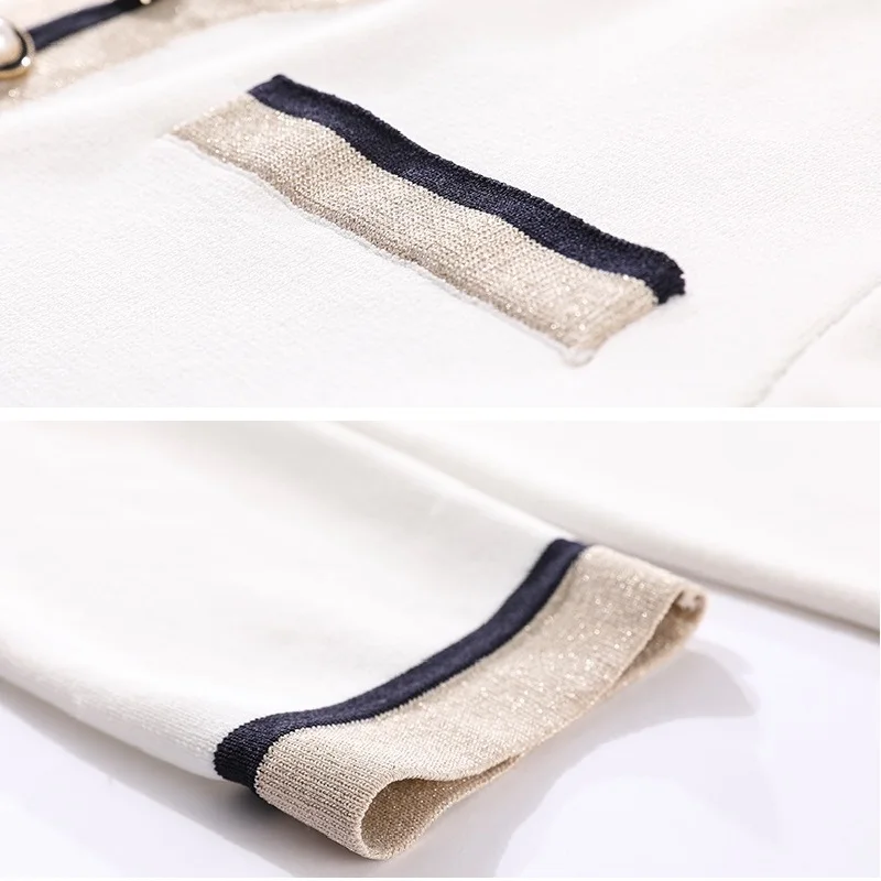 TuangBiang Women Button V-Neck Long Sleeve Patchwork Sweater 2023 Fashion White Elastic Pullover Autumn Lady Bright Silk Jumpers