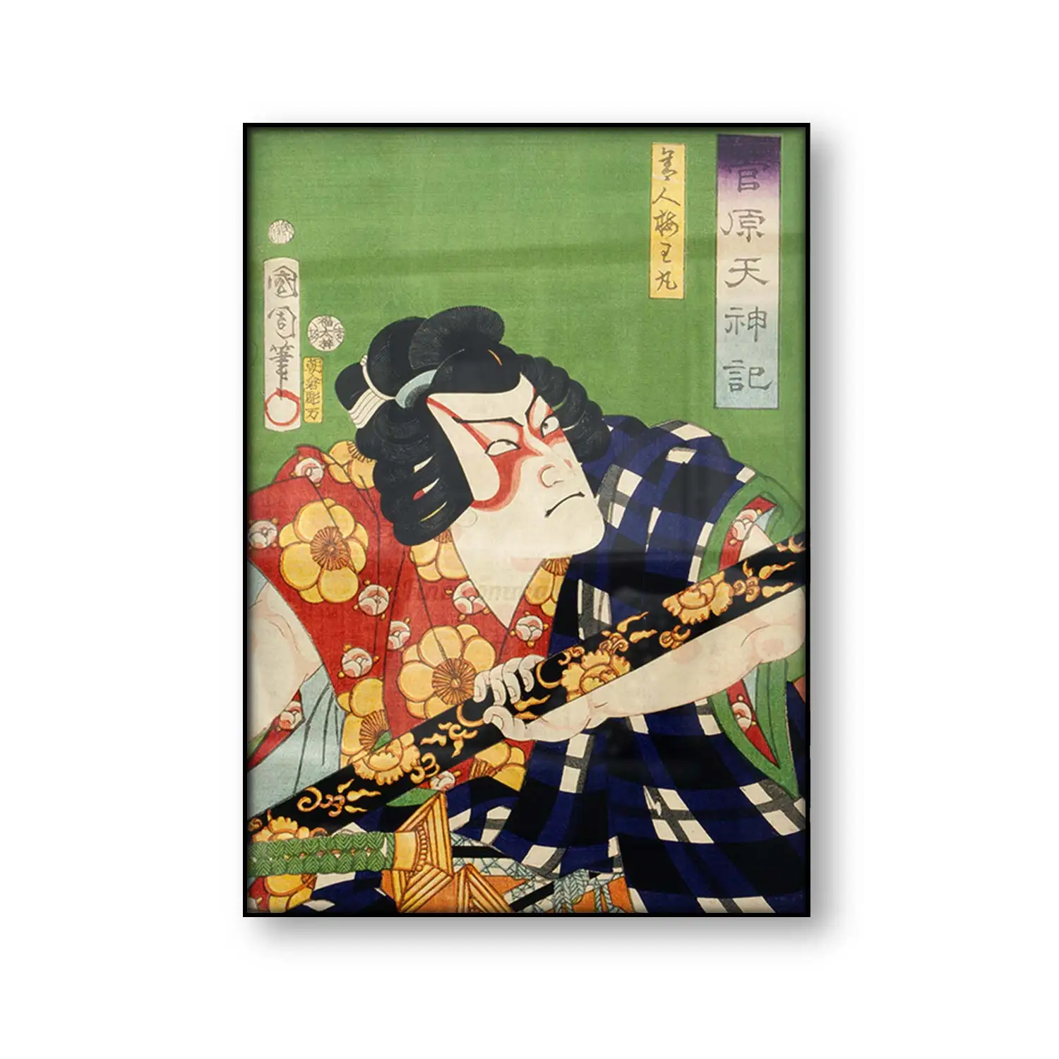 Portrait of Actor Toyohara Kunichika Vintage Japanese Art Poster Samurai Woodblock Canvas Print Ukiyoe Wall Art Painting Decor