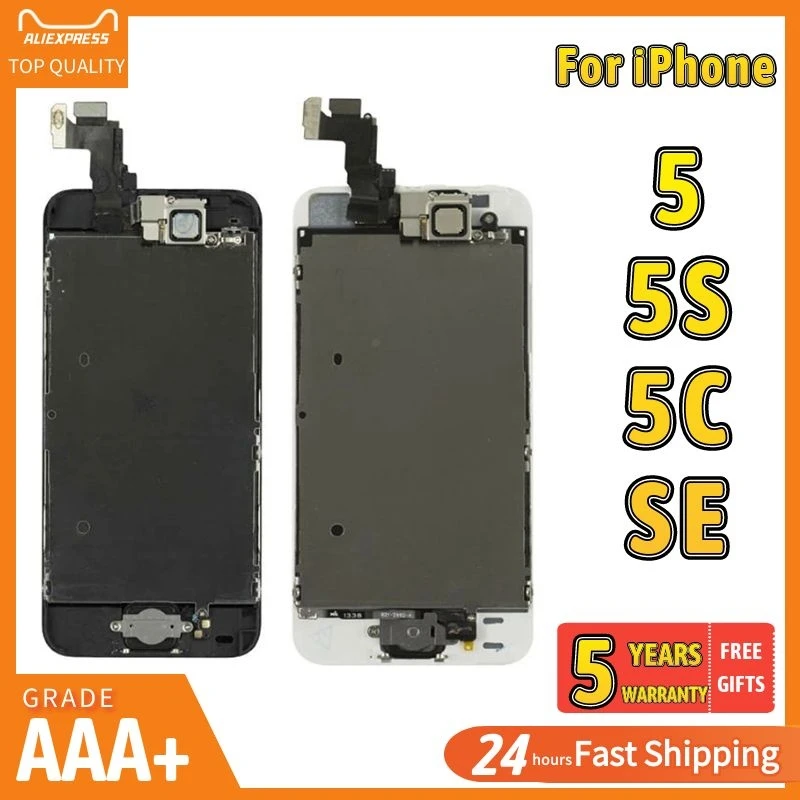 Full Set Display For iPhone 5 5S SE 5SE LCD Screen Touch Digitizer Assembly Replacement No Dead Pixels+Front Camera+Home Button