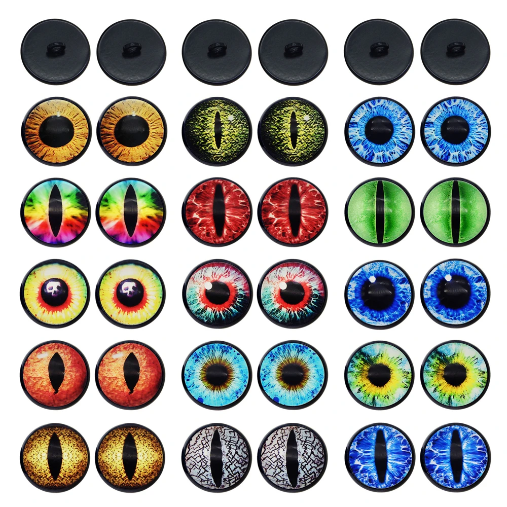 Julie Wang 5 Pairs Assorted 6-30mm Glass Animal Dragon Evil Eye Cabochon Button Sew On Doll Round Dome Toy Eyeball DIY Accessory