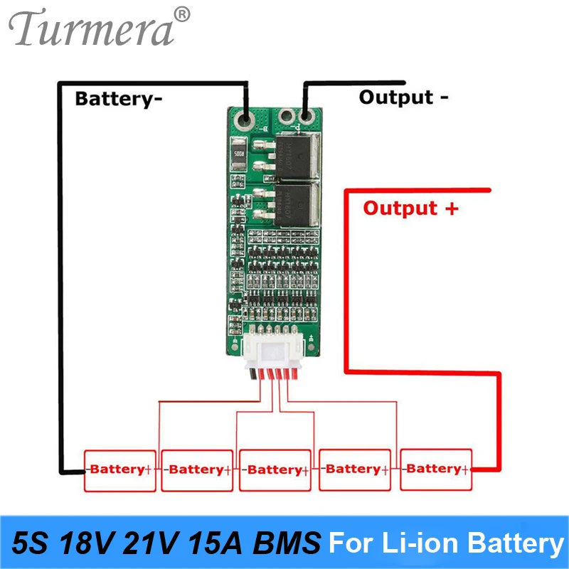 5S 18V 21V 15A BMS Lithium Battery Board with Balancing for 21V 18V Screwdriver Shurika and Vacuum Cleaner Battery Pack Turmera