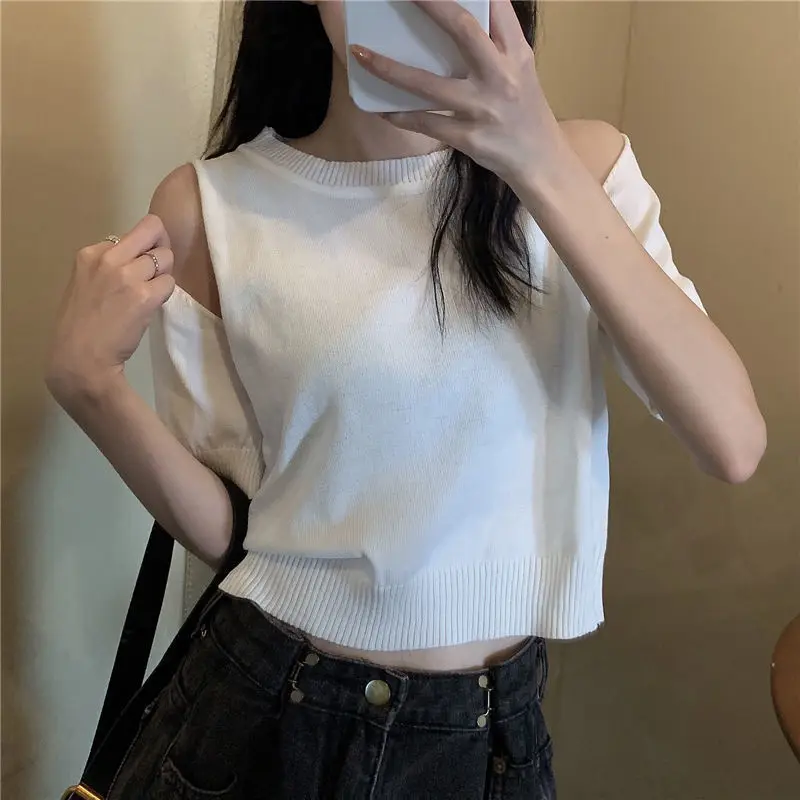 Woman TShirts Summer 2024 Slim Fit Sexy Short Sleeve Knitted Top Women\'s Clothing Crop Top Mujer Camisetas