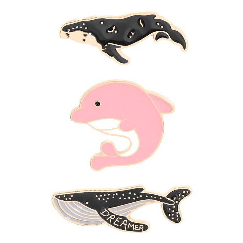 Hot-selling brooch cartoon dolphin whale fun brooch set micro badge all-match clothing accessories