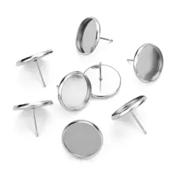 SAUVOO Stainless Steel Blank Earring Base Cameo Base Cabochons Earring Setting Diy Jewelry Making Findings Supplies