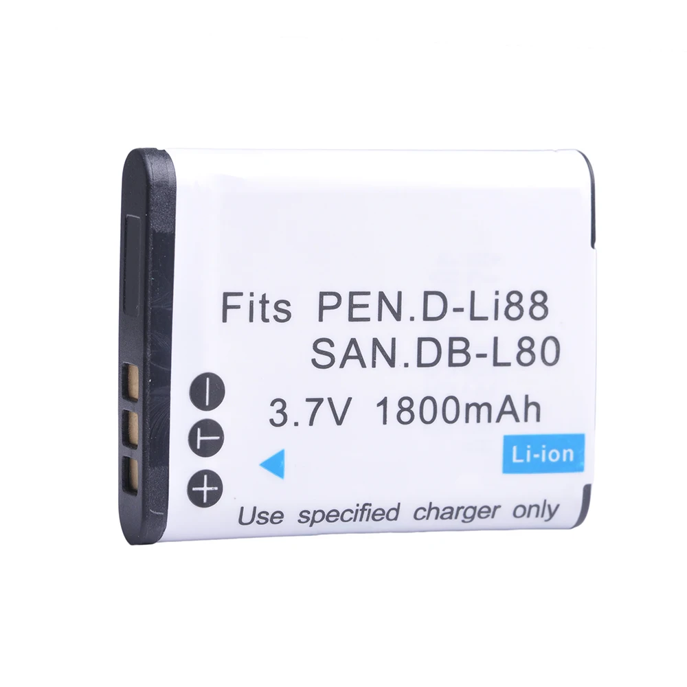 

1x 1800mAh DLI88 D-Li88 DB-L80 VW-VBX070 Li-ion Battery Bateria for Pentax Optio H90 P70 P80 W90 WS80 Sanyo Xacti DMX-CG11 VP