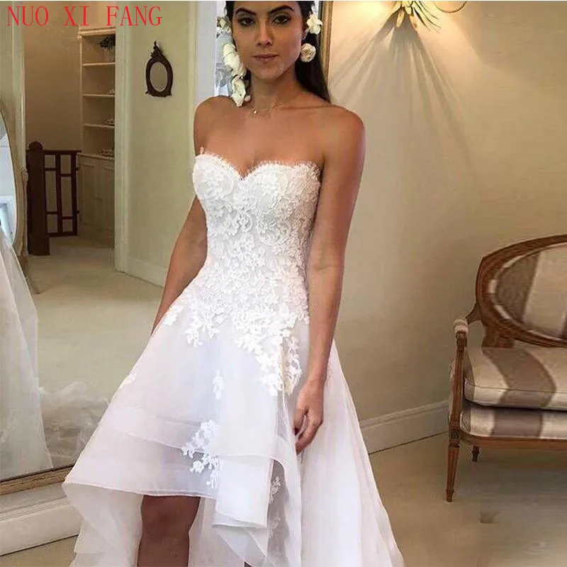 Vintage Lace Appliques Cheap Sexy Wedding Dresses 2022 High Low Party Dress Vestido De Noiva Bridal Wedding Gowns Robe De Mariee