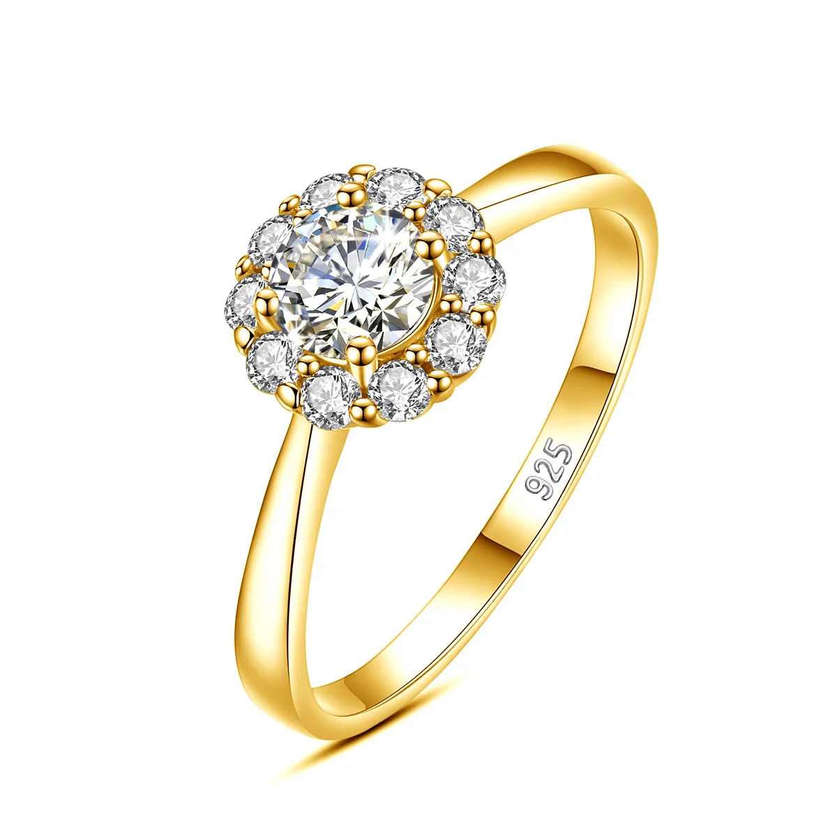Zertifizierter Damen-Blütenring mit Moissanit-Diamant 0,5 Karat 5 mm, Verlobungs- und Eheringe aus reinem Silber, Damenschmuck als Geschenk für Mädchen – Detail 5