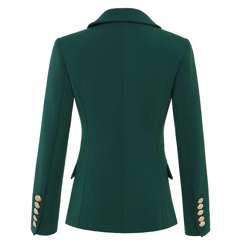 New Brand High Quality Dark Green Slim Fit Women Blazer Coat Office Ladies Double Breasted Notched Blazer Feminino Longo