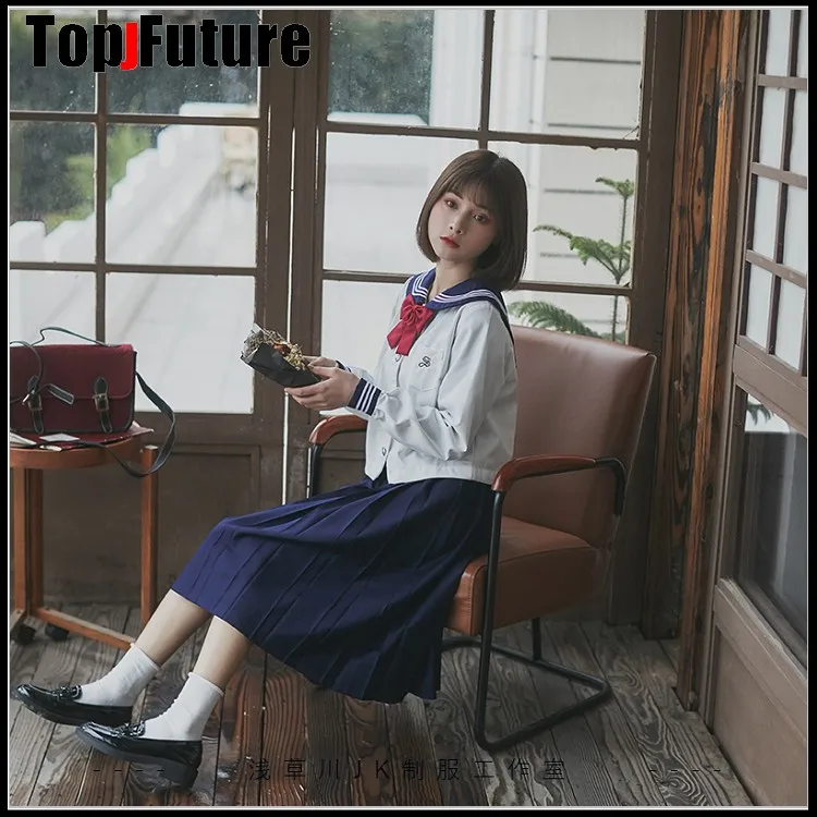 Sapporo white three school uniform Japanese department JK uniform basic sailor's uniform student's middle suit cardigan set