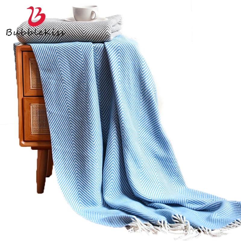 

Bubble Kiss Swaddle Wrap Blankets Super Soft Solid Color Throw Blanket Home Tassel Decor Knitted Blanket Portable Shawl Blanket