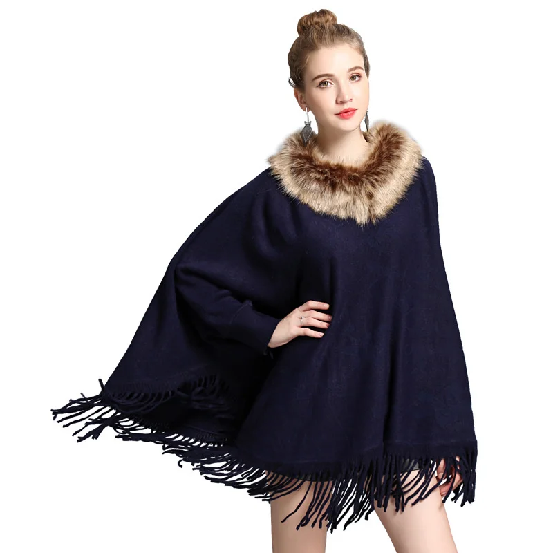 

Womens 2022 Clothing Faux Fur Shawl European And American New Female High Street Loose Tassel Bat Sleeve Print Party Coats Cloak