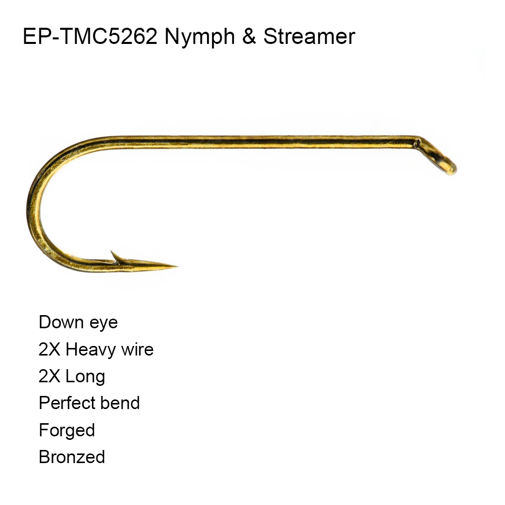 100pcs Eupheng EP-TMC5262 Nymph Streamer Fly Fishing Hooks Forged Bronze Color Quality DIY Flies Accessories Fly Hook New