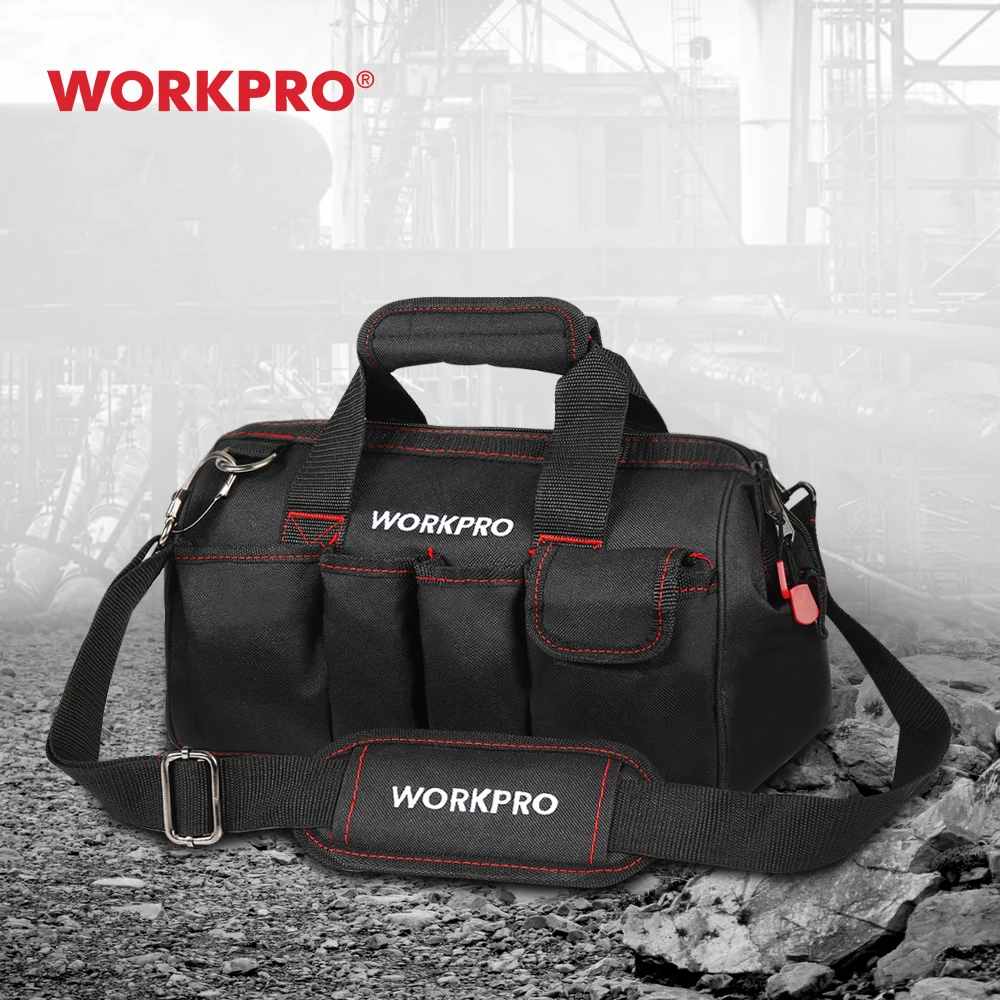 WORKPRO-bolsas de herramientas de 12 pulgadas, organizador de herramientas de lona multifunción, impermeable, portátil, con cremallera