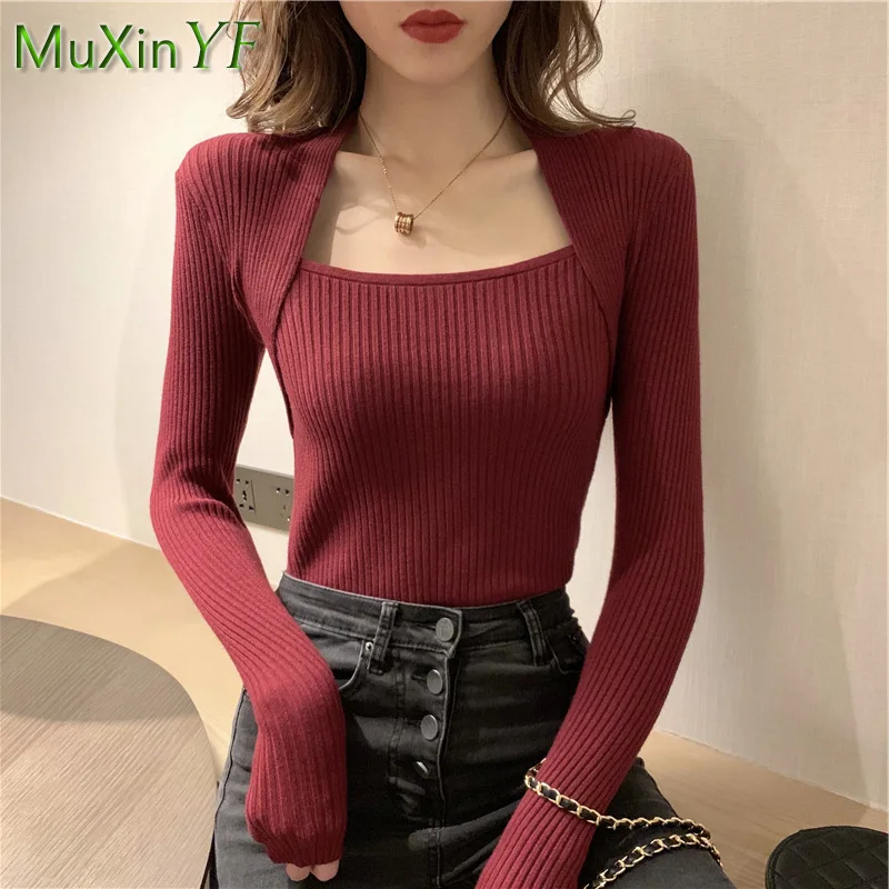 2024 Spring Autumn New Base Sweater Women\'s Slim Knit Sweater Korean Fashion Elegant Long-sleeved Top Female Clothing