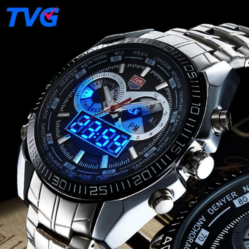 

TVG Men Watches Men Sports Watches Stainless Steel Men's Watches Led Digital Analog Quartz Watches mannen horloge reloj hombre