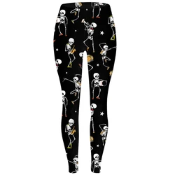 Women Sugar Skull Leggings High Waist Soft Rose Printed Halloween Stretchy Pants 28