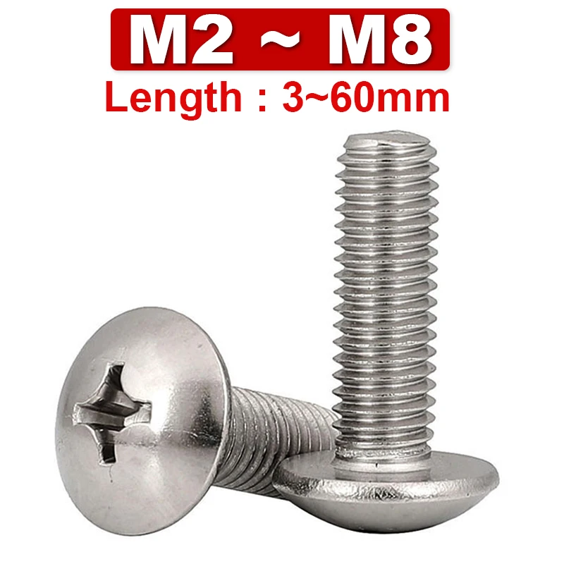 M2M2.5M3M4M5M6M8 Cross Big Flat Head Screw Machine Screw Mushroom Head Umbrella Head Pan Head Machine Wire 304 Stainless Steel