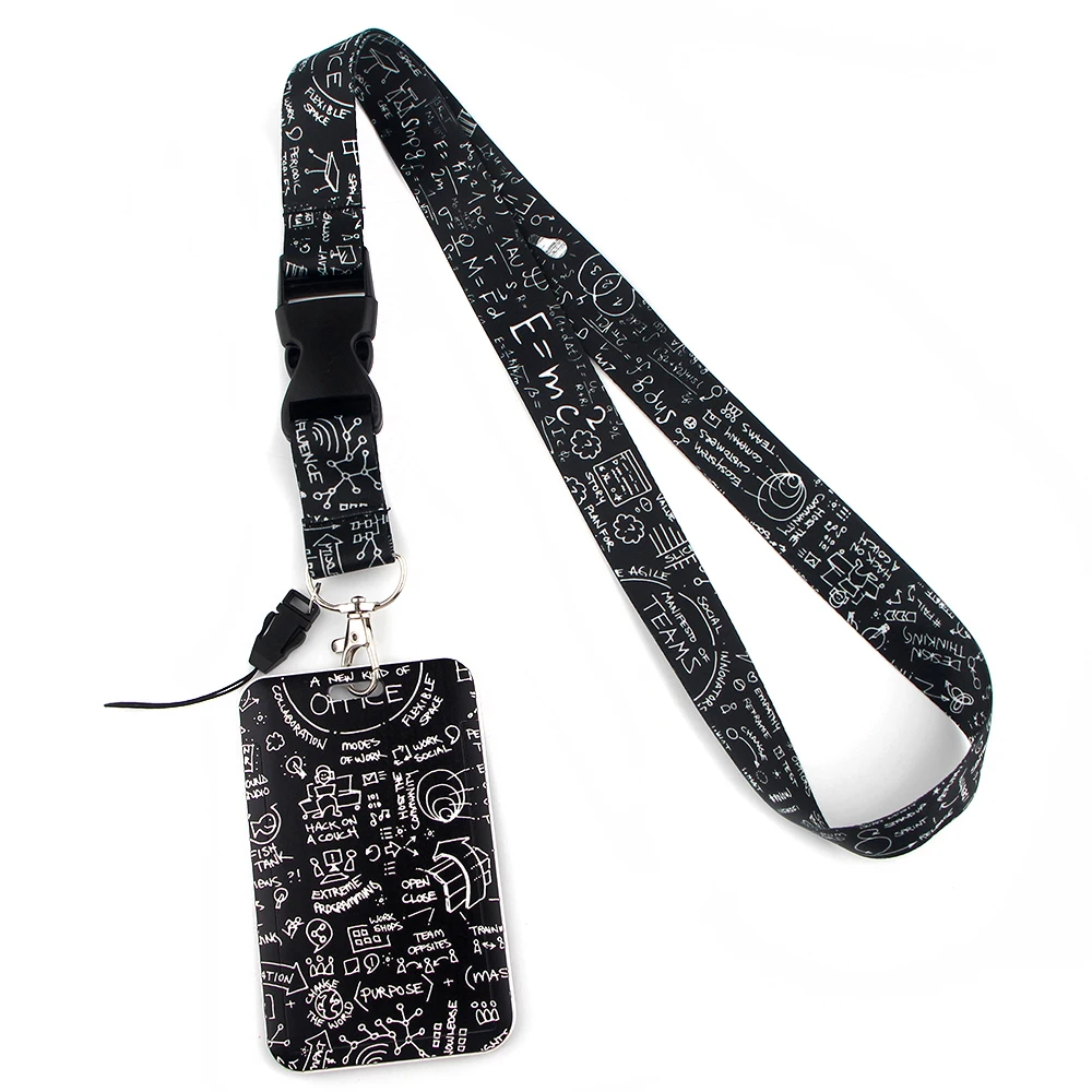 PF137 Dongmanli Mathematical Formula Lanyard Credit Card ID Holder Bag Student keychain Travel Bank Bus Business Card Cover 