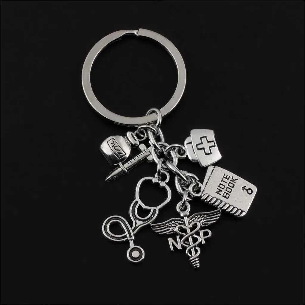 1Pc Syringe Stethoscope KeyChain Nurse Cap NoteBook Keyring Doctor Physicians Medical Graduation Souvenir E2389