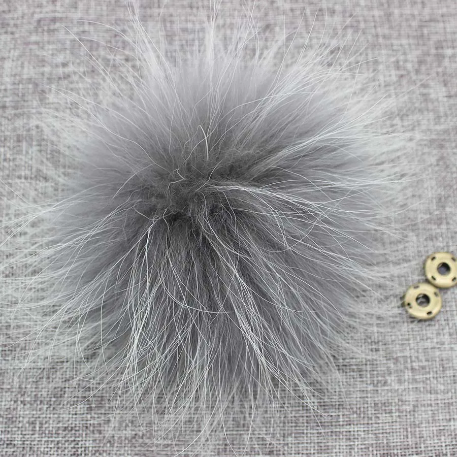 Big Fluffy Real Fur Fox Pompoms With Button DIY Raccoon Fur Pom Poms Balls Natural Fur Pompon For Scarves Hats Caps Accessories