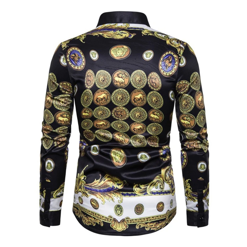 Shenrun Men Shirts Slim Long Sleeve Fashion Floral Shirt Internet Celebrity Stage Costume Hawaiian Holiday Nightclub Singer Host